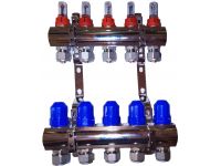 Коллектор GROSS в сборе 1"x3/4" 6 выходов Никель