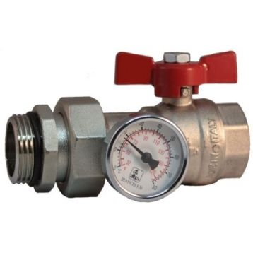 Bianchi Кран-американка 1" з термометром 0÷80 °C (red/червоний) "метелик" (422MC0060F)