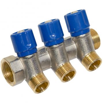 Bianchi Коллектор с вентилями d3/4" х 3 х 1/2" НР хром (blue/синий) I-36 мм (203B05040D)
