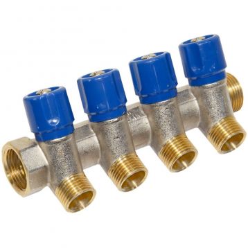 Bianchi Коллектор с вентилями d3/4" х 4 х 1/2" НР хром (blue/синий) I-36 мм (204B05040D)