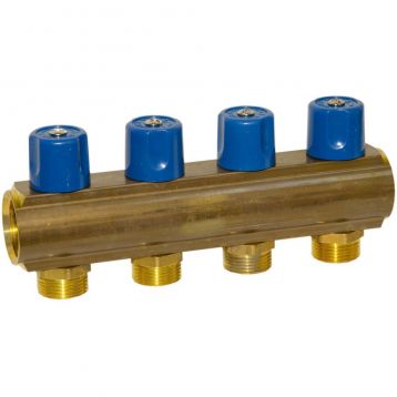 Bianchi Коллектор с вентилями d1" х 4 х 3/4" НР (blue/синий) I50 мм (234E06050D)