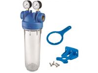Фильтр-колба Atlas Filtri DP MONO TS (прозрачная) Ø3/4" OT (латунь) 10" 45°C 8 bar + 2 манометра KIT (ZA1380431)