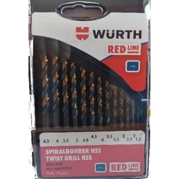 Набір сверел по металу WURTH HSS DIN338 1,5-6,5 мм 13 пр. RED LINE (0624701)