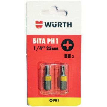 Бита WURTH PH1-1/4-L25 мм в блистере (2 шт) (0614176274902)