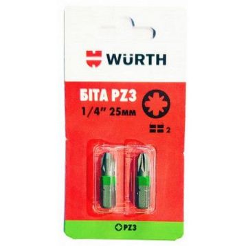 Бита WURTH PZ3 -1/4-L25 мм в блистере (2 шт) (0614176653902)