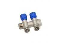 Carlo Poletti Угловой коллектор Ø3/4" x 2 выхода x 24-19 (синие ручки) никель (C322N01QB)