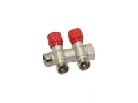 Carlo Poletti Угловой коллектор Ø3/4" x 2 выхода x 24-19 (красные ручки) никель (C322N01QR)