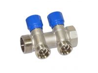 Carlo Poletti Угловой коллектор Ø1" x 2 выхода x 3/4" EK (синие ручки) никель (C322N12QB)