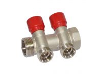 Carlo Poletti Угловой коллектор Ø1" x 2 выхода x 3/4" EK (красные ручки) никель (C322N12QR)