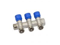 Carlo Poletti Колектор кутовий Ø3/4" x 3 виходи x 24-19 (сині ручки) нікель (C323N01QB)