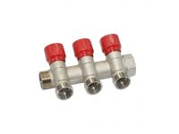 Carlo Poletti Угловой коллектор Ø3/4" x 3 выхода x 24-19 (красные ручки) никель (C323N01QR)