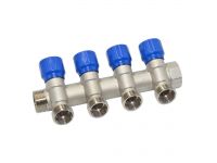 Carlo Poletti Угловой коллектор Ø3/4" x 4 выхода x 24-19 (синие ручки) никель (C324N01QB)