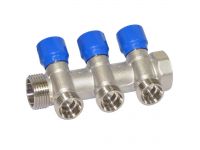 Carlo Poletti Колектор кутовий Ø1" x 3 виходи x 3/4" EK (сині ручки) нікель (C323N12QB)