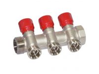 Carlo Poletti Колектор кутовий Ø1" x 3 виходи x 3/4" EK (червоні ручки) нікель (C323N12QR)