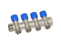 Carlo Poletti Угловой коллектор Ø1" x 4 выхода x 3/4" EK (синие ручки) никель (C324N12QB)