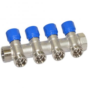 Carlo Poletti Колектор кутовий Ø1" x 4 виходи x 3/4" EK (сині ручки) нікель (C324N12QB)