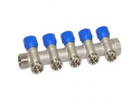 Carlo Poletti Угловой коллектор Ø1" x 5 выходов x 3/4" EK (синие ручки) никель (C325N12QB)
