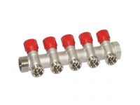 Carlo Poletti Угловой коллектор Ø1" x 5 выходов x 3/4" EK (красные ручки) никель (C325N12QR)