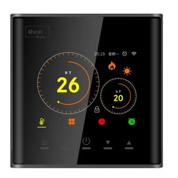 4HEAT AE-740 Терморегулятор для электрического или водяного теплого пола WiFi Цветной дисплей, Черный (4HT.AE740B.WF)
