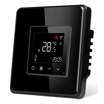 1DAL Терморегулятор для електричної чи водяної теплої підлоги Wi-Fi Чорний, Скляна рамка, Сенсорний (G86D-TRWF.BL)