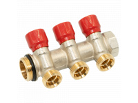 Колектор кутовий SMART-SEAL 1" x 3 виходи x 3/4" EK (червоні ручки) нікель (C323N12ZROR)